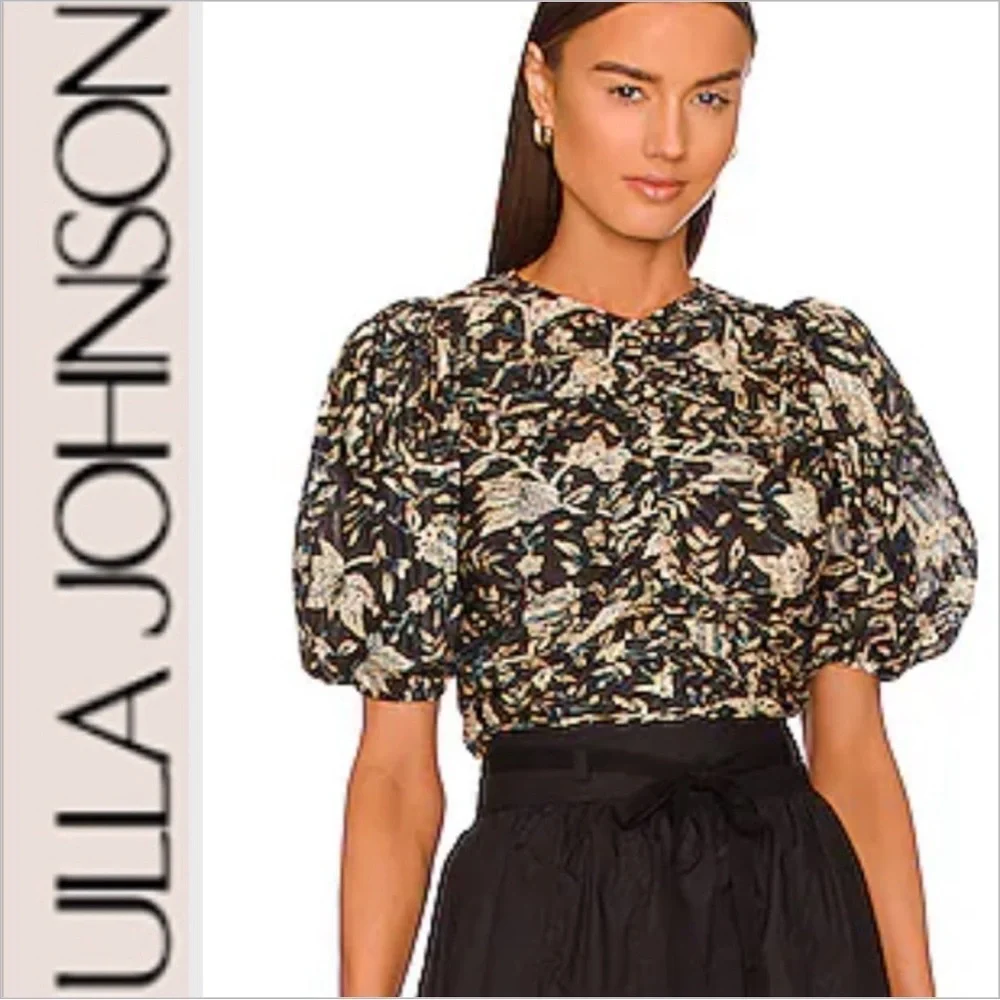 Ulla Johnson Naya Puff sleeve top back zip blouse 6 rain forest